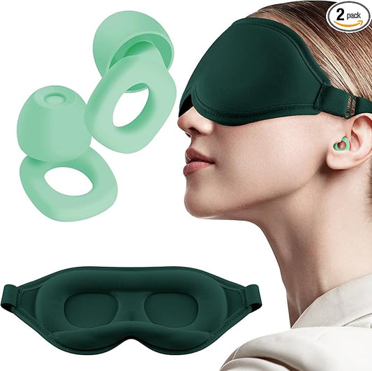 Audree Ear Plugs-Sleep Eye Mask - Super Soft Silicone Earplugs with Cotton Sleep Mask for Sleeping | Noise Reduction Earplug/Light Blocking Sleep Mask for Gift, Napping, Meditation, Green