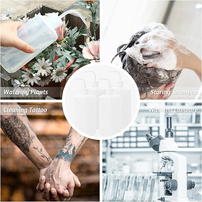 4 Packs Tattoo Wash Bottle Water Squirt Squeeze Diffuser Bottles (White, 1000ml)