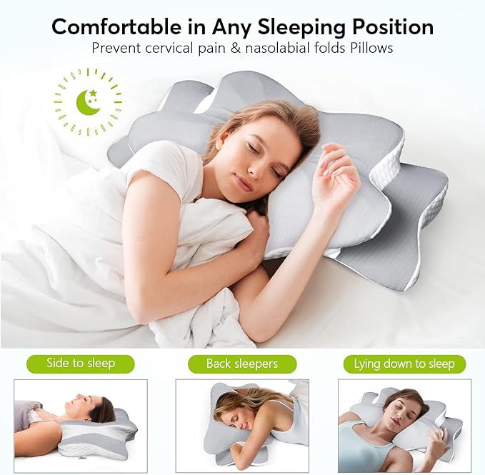 Cervical Contour Pillow for Neck, Shoulder and Back Pain Relief - Orthopedic Memory Foam Support for Side Sleepers