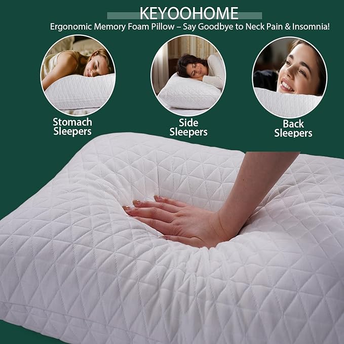 KEYOOHOME Shredded Memory Foam Pillows for Sleeping,Bed Pillows Standard Size Set of 2 Pack Cooling Adjustable,Good for Side and Back Sleeper with Washable Removable Cover