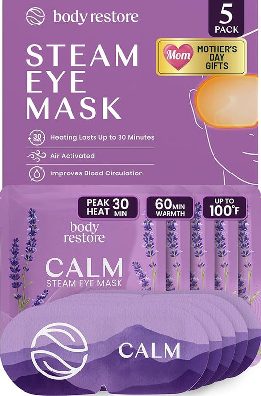 Body Restore Heated Eye Mask for Dry Eyes 5 Pack – Mothers Day Gifts for Mom, Self Heating Warm Compress, Birthday Gifts for Women, Relaxation – Lavender