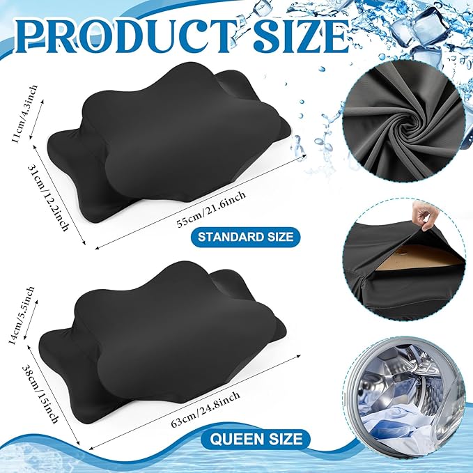 Hahafelt Cooling Cervical Pillowcase Cover with Envelope Closure (Only Pillow Case) Ergonomic Neck Pillowcase Smooth Soft Cool Pillow Cover for Side Back Stomach Sleepers(Black,Queen Size)