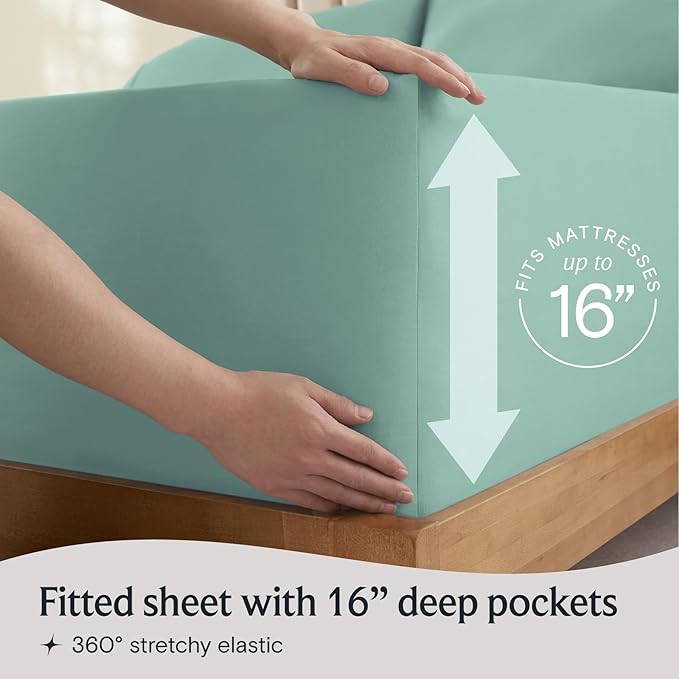 LuxClub Twin XL Sheets - Soft Kids Twin Bed Sheets for Boys and Girls, 3 PC Deep Pockets 18" Eco Friendly Wrinkle Free Kids Fitted Sheets Machine Washable Hotel Bedding Silky Soft- Light Teal Twin XL