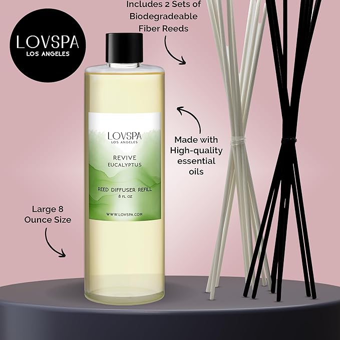 Revive Eucalyptus Diffuser Oil - Essential Oils for Diffuser Refill & Air Freshener Room Spray - Long-Lasting & Natural Home Fragrance, Scented Oil for Diffusers, USA Made, 8 oz