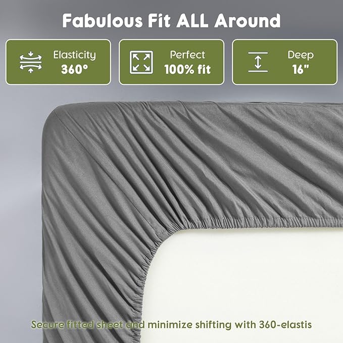 SONORO KATE 100% Egyptian Cotton Sheets King Size - 600 Thread Count, Luxury Hotel Sateen Weave Bedding Set, Soft Breathable Sheet Sets, 16" Deep Pocket - 4 PC(Grey,King)