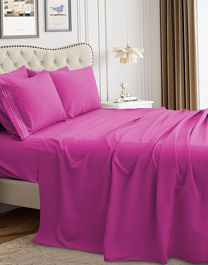 Mocassi Pillowcases 1800 Premium Hotel Quality - Easy Care, Smooth Weave, Wrinkle and Stain Resistant, Easy Slip-On, 2-Piece Set, King Pillowcase, Pink