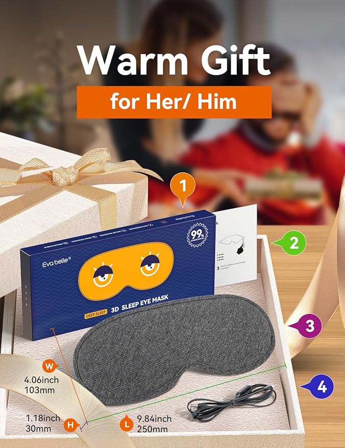 Sleep Mask, EVA BELLE Heated Eye Mask, Electric Sleeping Eye Mask, Warm Eye Compress Mask for Stye Relief, Adjustable Temperature & Timer, Electric Eye Heating Pad for Men Women-Graphene Heating