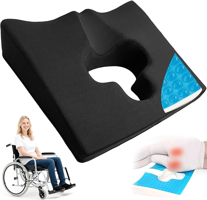 Gel Wheelchair Seat Cushion,Bed Sore Cushions for Butt,Gel Cushion for Pressure Relief,Donut Pillow for Tailbone Pain Relief,Coccyx,hemorrhoid Pillow,Cushion for Office Chair18 L x 15" W(Black)