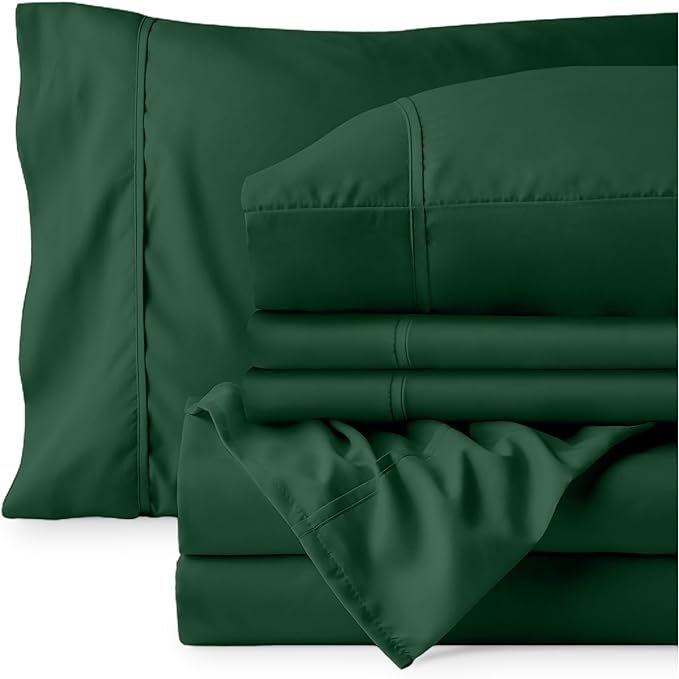 Bare Home Hotel Luxury Queen Sheet Set, Extra Soft - 6 Piece Set - Deep Pockets - Easy Fit - Cooling & Breathable - Wrinkle, Fade, Stain Resistant - Includes 4 Pillowcases (Queen, Forest Green)