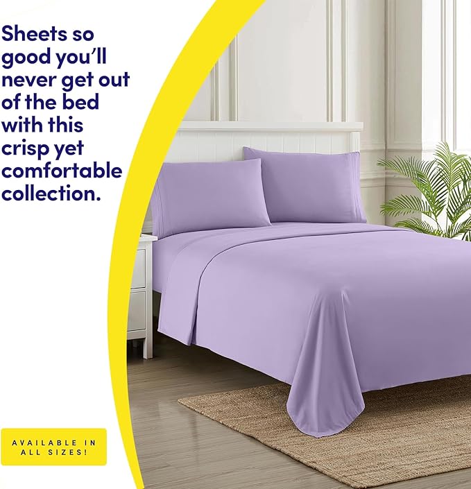 Clara Clark Supreme 1500 Collection 3pc Bed Sheet Set - Twin Single Size, Lavender