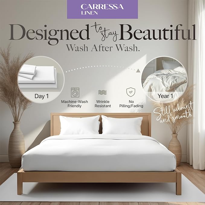 Carressa Linen 100% Egyptian Cotton Twin Sheets Set - 600 Series Hydrangeas Collection Egyptian Cotton Luxury Twin Sheets (3 PC, Silver), 16" Deep Pocket, Soft, Cooling, Sateen Weave Bedding