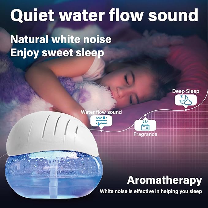 Air Aroma Diffuser - Colorful night light and soothing water flow sound - Suitable for children, pets and smokers - Suitable for home, office - 3 x 10 ml Essential Oil Aroma Freshener - White