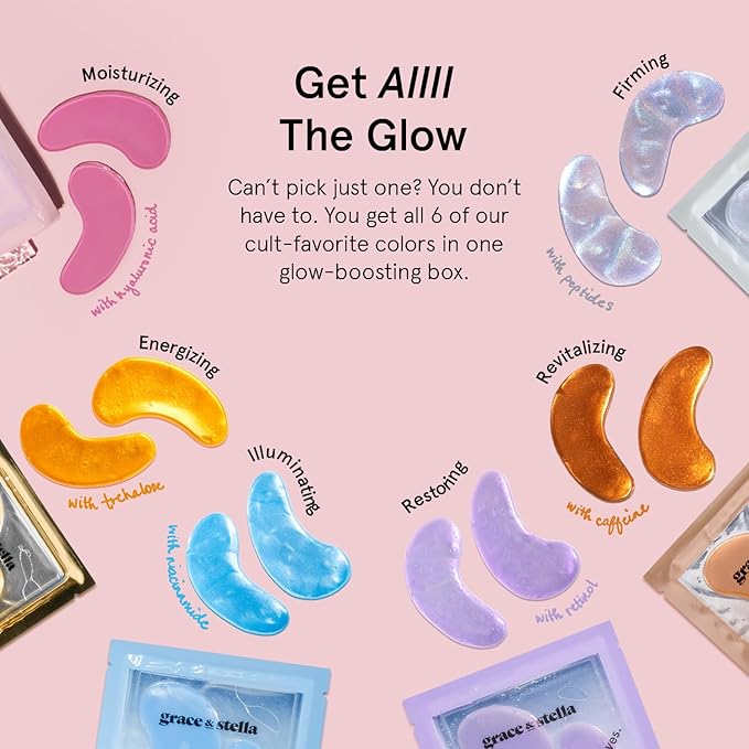 grace & stella Under Eye Mask Variety Pack - 18 Pairs of Under Eye Patches for Dark Circles - With 6 Colors (3 Pairs/Color) - Mothers Day Gifts for Mom - Gel Masks Puffy Eyes for Women, Vegan