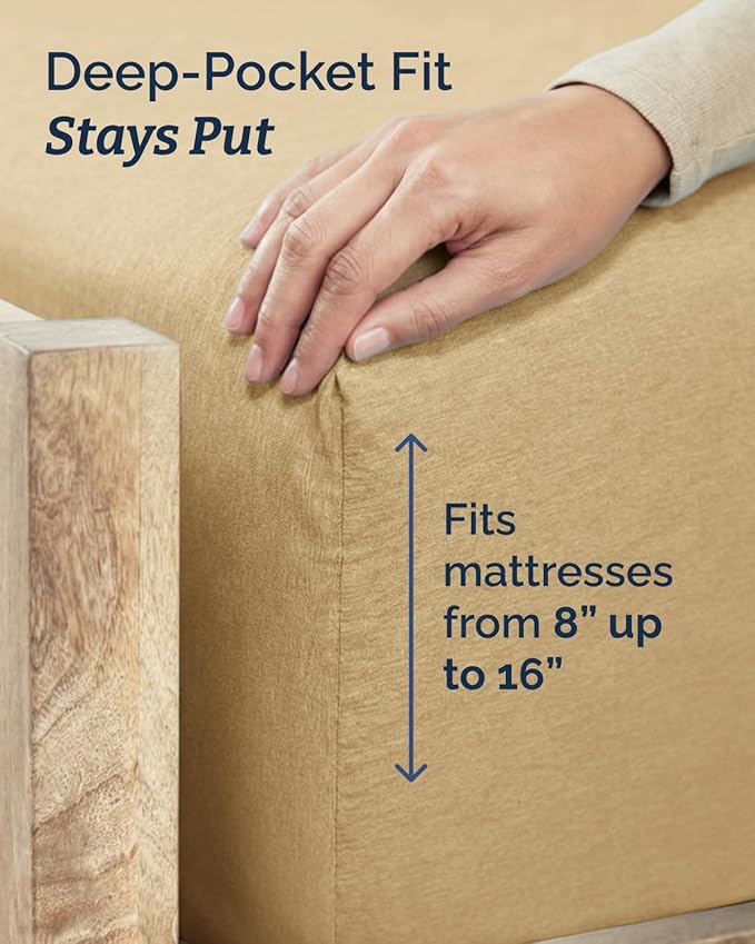 Twin XL 4 Piece Sheet Set - Comfy, Breathable & Cooling - Soft Hotel Luxury Bedding for Women, Men, Kids, Teens and Children - 1 Flat & 1 Fitted Sheet & 2 Pillowcases with Deep Pockets - Heathered Tan