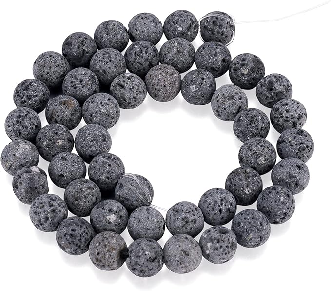 Craftdady 8mm Unwaxed Natural Lava Stone Beads 460Pcs Round Volcanic Rock Gemstone Loose Beads Energy Healing Chakra Beads for Jewelry Craft Essential Oil Bracelet
