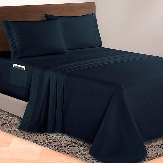 Elegant Comfort Luxurious 1500 Premium Hotel Quality Microfiber 4-Piece Sheet Set, 18-24 Inches Deep - Extra Deep Pocket Sheets - Ultra Soft 4PC Deep Pocket Sheets, Twin/Twin XL, Black