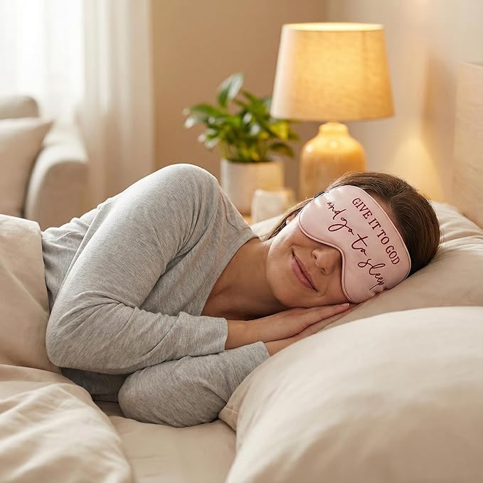 Sleep Mask Set of 2, “Give It to God and Go to Sleep” Comforting Embroidered Eye Mask, Adjustable Soft Sleeping Mask for Men Women, Blindfold to Let Go of Worries and Sleep Peacefully (Black&Pink)