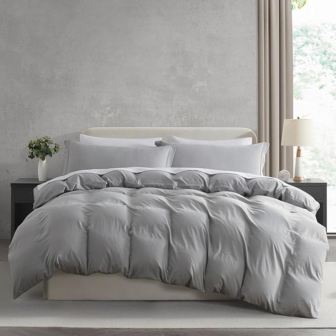 Nestl Light Grey Duvet Cover Full Size - Soft Double Brushed Full Size Duvet Cover Set, 3 Piece, with Zipper Closure, 1 Duvet Cover 80x90 inches and 2 Pillow Shams