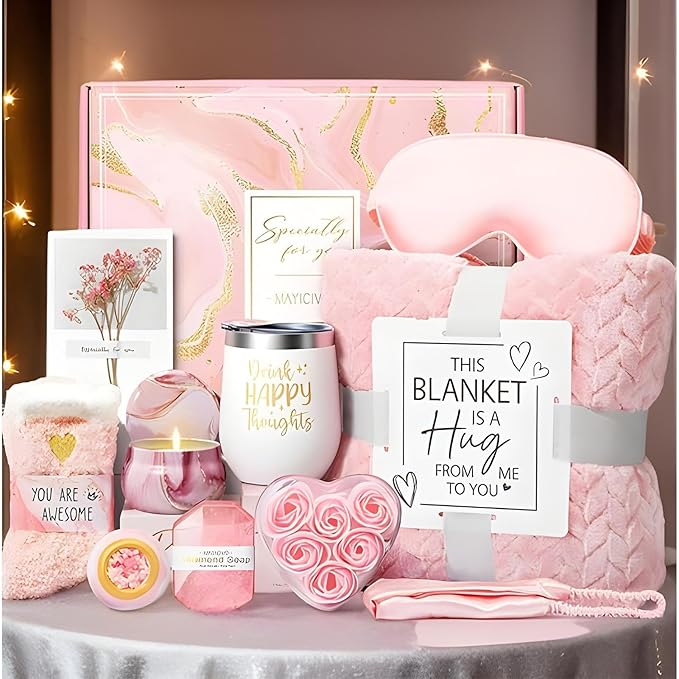 Self Care Kit For Women - Luxury Wellness Basket For Relaxation, Pampering And Stress Relief With Flannel Blanket, Aromatherapy, Skincare , Bath Accessories, Candles, And Spa Items