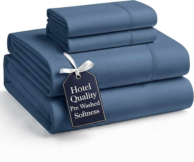 Casa Platino Queen Bed Sheets Set, Ultra Soft & Cozy Queen Sheet, Pre Washed Brushed Microfiber Bed Sheets Queen, Deep Pocket Sheet Sets Queen Size Fits 8 to 15 inch Deep Mattress- Estate Blue