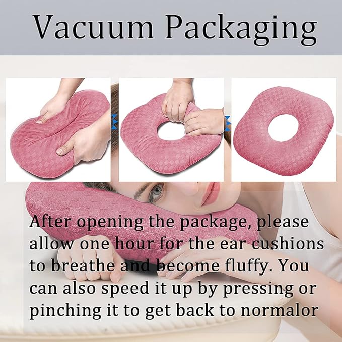 Ear Piercing Pillow for Side Sleepers, Pillow with an Ear Hole for CNH and Ear Pain Ear Inflammation Pressure Sores, O-Shaped Side Sleeping Pillow, Ear Guard Pillow(Pink)