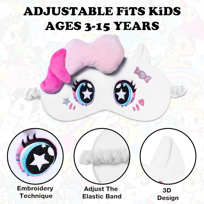 Tokidoki Official Unicorno Sleep Mask Super Soft & Eye Mask for Women Men Washable Blindfold with Adjustable Elastic Strap Blackout Eye Mask for Travel Nap Home Birthday Gift for Family Friend-Sugar