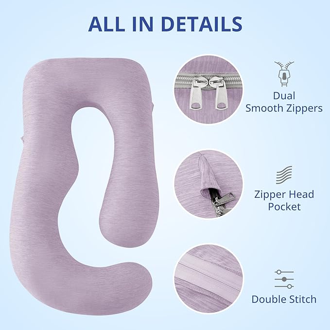 Sasttie Cooling Pregnancy Pillow Cover, 57-inch U Shaped Pregnancy Pillow Case, Fits 55 to 57 Inch Maternity Pillow, Lavender Purple (No Pillow Insert)