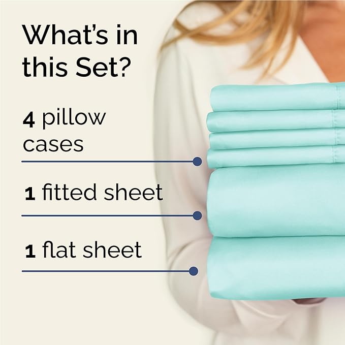 Full 6 Piece Sheet Set - Comfy, Breathable & Cooling - Hotel Luxury Bedding for Women, Men, Kids, Teens and Children - 1 Flat & 1 Fitted Sheet & 4 Pillowcases w/ Deep Pockets - Wrinkle Free - Spa Blue