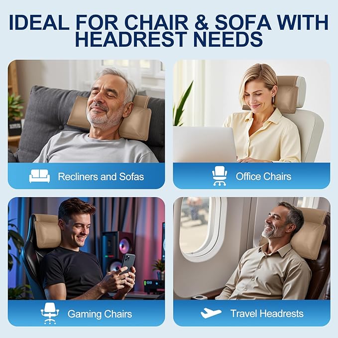 Leather Recliner Pillow, Adjustable Neck & Head Support Pillow, Pu Leather Non-Slip Headrest for Pain Relief & Relaxation, Ideal for Recliner Chair, Couch, Office Chair, Sofa