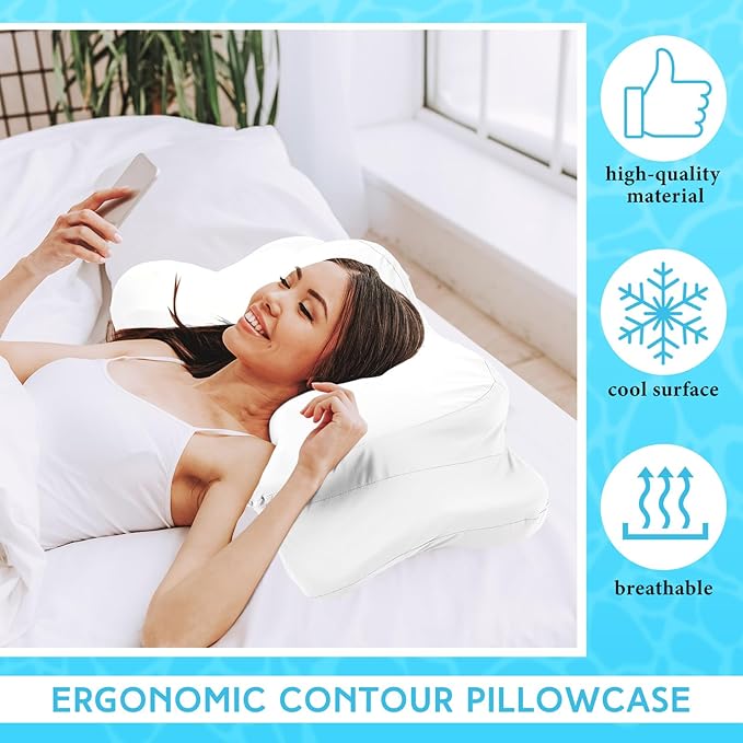 Hahafelt 2 Pcs Cooling Cervical Pillowcase with Zipper (Only Pillowcase) Ergonomic Cervical Neck Pillow Cover Breathable Cool Pillow Case for Side Back Stomach Sleepers(White,Queen Size)