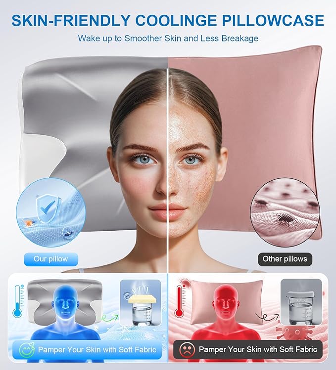 Neck Cervical Pillow, Side Sleeper Pillow for Neck Pain Relief, Support Ergonomic Contour Silky Smooth Luxury Memory Foam Pillows for Side/Back/Stomach Sleepers Pain Relief Neck (23.5x14.5x5.5in)