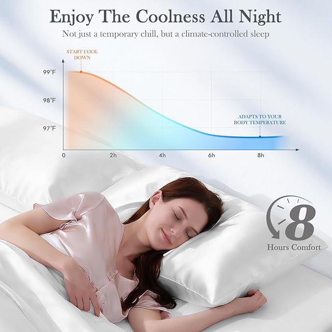 Avolare Cooling Pillow Cases, 2 Pack Arc-Chill Pillow Cases Queen for Hot Sleepers, Satin Pillow Case with Zipper, Gentle on Hair and Skin, Machine Washable, White,20"x30"