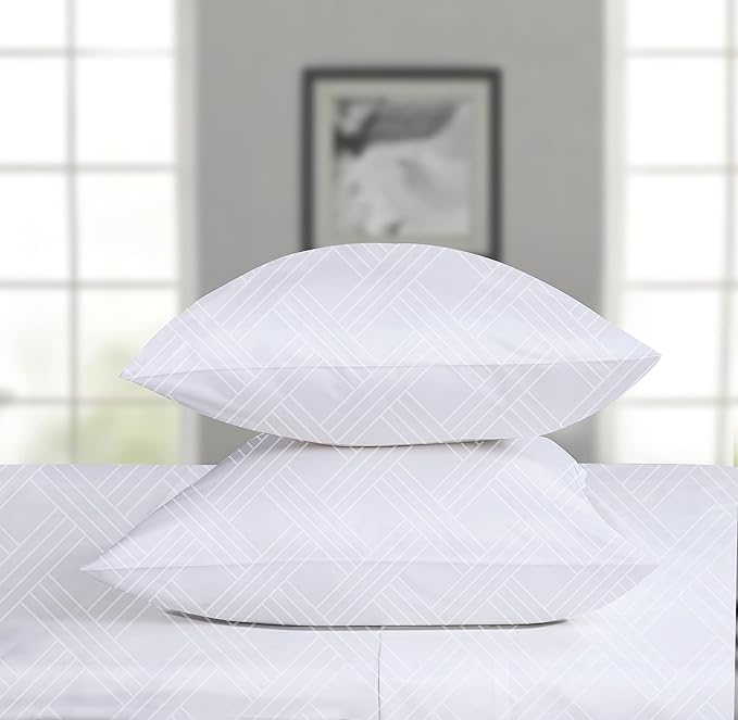 Threadmill Home Linen Luxury King Pillowcases - 800 Thread Count Jacquard Damask, 100% Pure Cotton 2 Pc Striped Pillow Cover Set, ELS, Luxurious Celine Hotel White Pillow Protectors