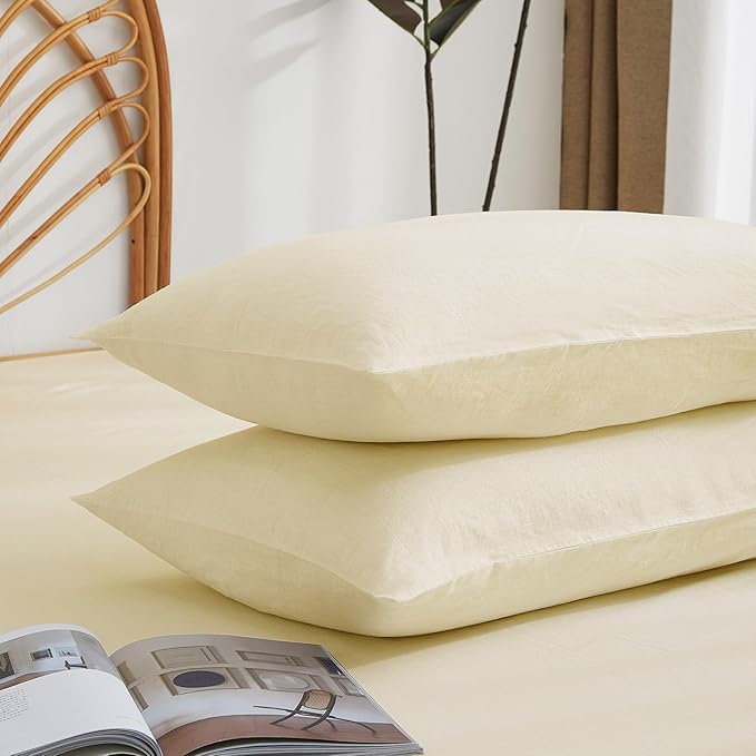 Linen Pillow Case Set of 2,100% Linen Pillowcase Natural Breathable Soft Envelope Pillow Cover Luxury Hotel Quality Bedding for Home Bedroom