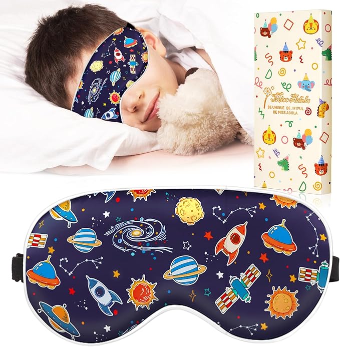 Miss Adola Sleep Mask for Kids - Cute Kawaii Cartoon Silk Sleeping Mask with Adjustable Strap Soft Smooth Light Eye Mask for Sleeping Silk Kids Eye Cover for Boys Girls Teens, BU Sky Rockets