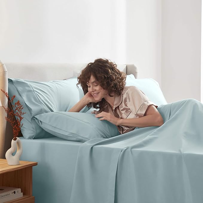 Nestl Extra Deep Twin XL Sheet Set - 4 Piece Breathable & Cooling Sheets - Hotel Luxury Bedding Set w/18-24 Inch Deep Pockets - Easy & Secure Fit - Super Soft, Wrinkle Free & Comfy - Light Blue