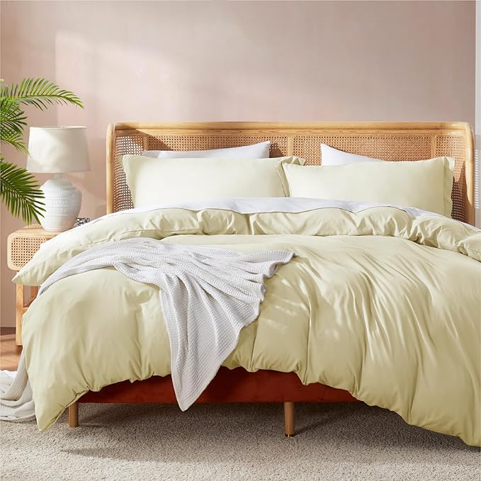 Nestl King Duvet Cover Set with Comforter Insert - Vanilla Yellow 4 Piece 104x90 Duvet Cover & 2 Pillow Shams with White Quilted Down Alternative Comforter, Ultra Soft, All Season