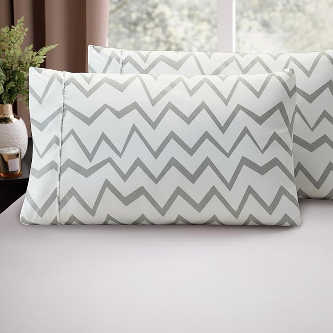 Elegant Comfort Luxury Ultra-Soft 2-Piece Pillowcase Set - 1500 Premium Hotel Quality Microfiber Double Brushed - Wrinkle Resistant, Standard/Queen, Chevron Pattern Gray