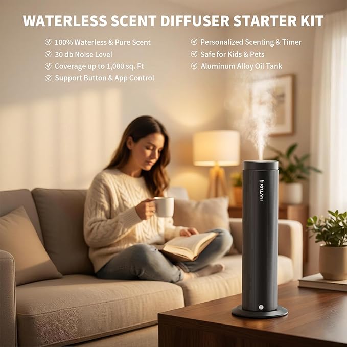 Waterless Essential Oil Diffuser Corded Diffuser with Hotel Collection Diffuser Oil, Scent Diffuser Starter Kit Cold Air Diffuser Oil Machine 1000 Sq Ft Coverage for Home Office Lobby Hotel
