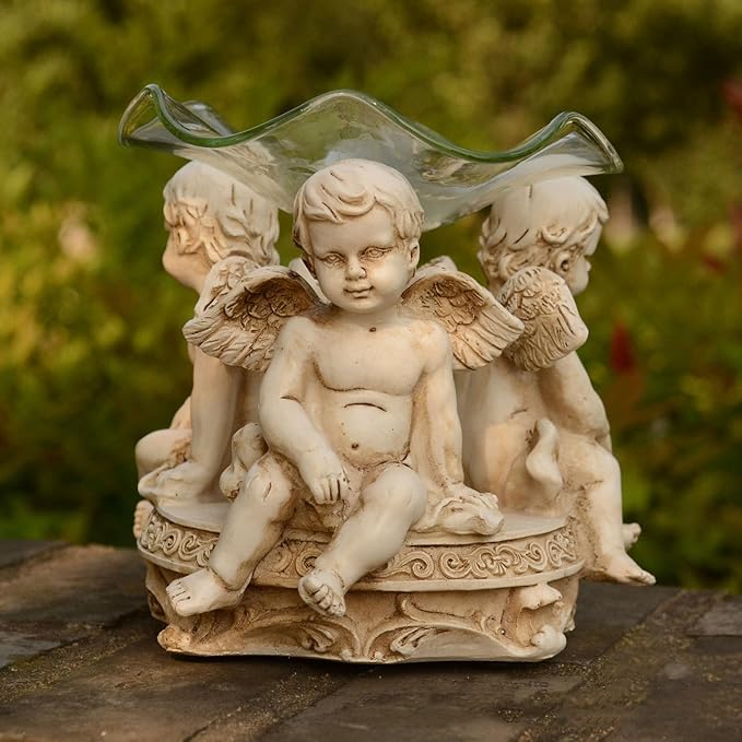 Glass Essential Oil Diffuser, 80ML Small Glass Reservoir Diffuser with Resin Statue Base for Home Office Bedroom Gift (Angel-2)