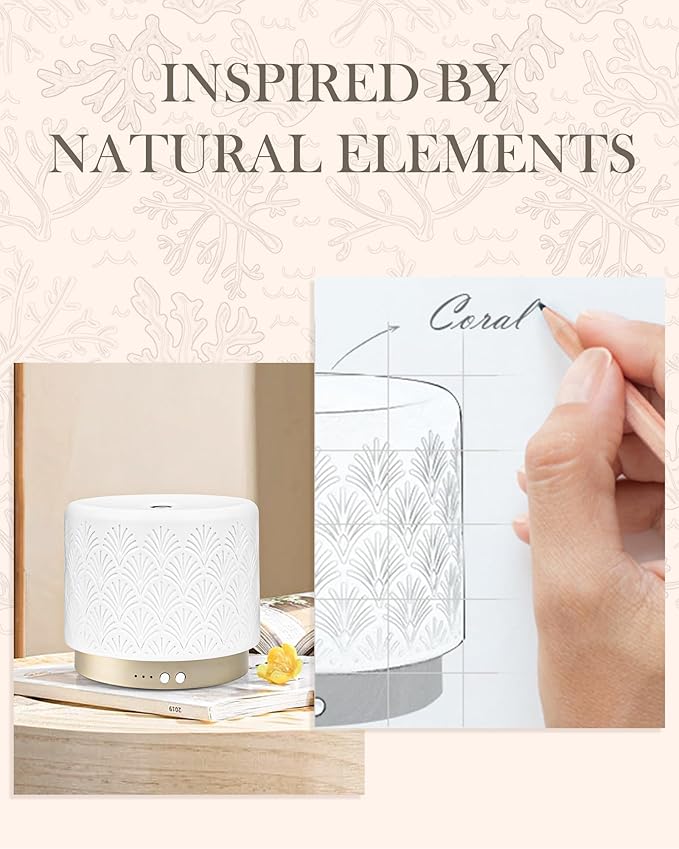 Ceramic Essential Oil Diffuser, 280ml 2.4MHz Ultrasonic Cool Mist Aromatherapy Diffuser with 12H/24H Runtime,Auto Shut-Off,Quiet Operation,3 Timer Settings for Large Room,Home,Office,SPA,Yoga,Gift