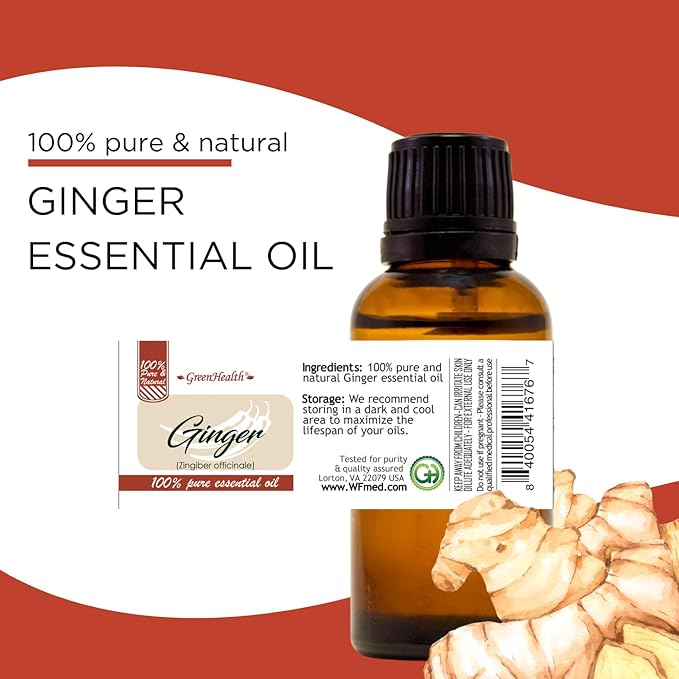 Ginger Essential Oil – 8 fl oz (237 ml) Aluminum Bottle w/Plug Cap – 100% Pure Essential Oil – GreenHealth