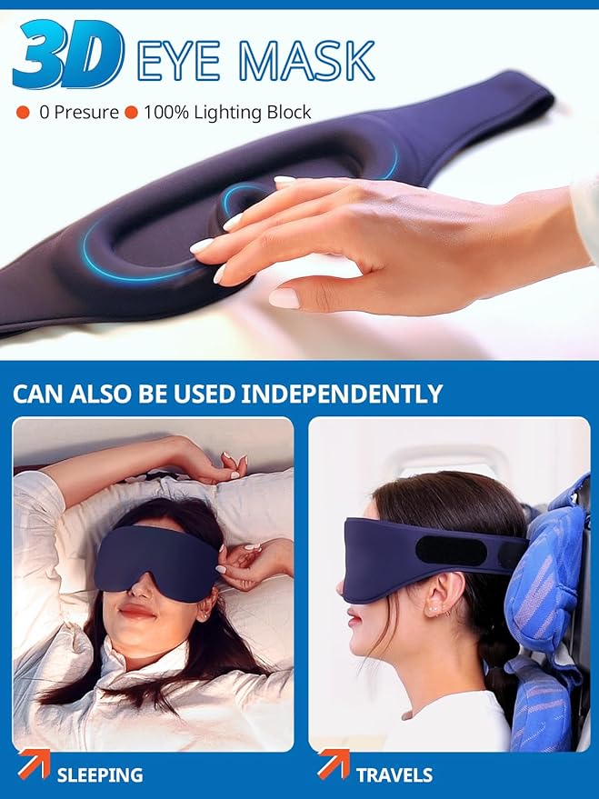SARISUN Airplane Head Strap 3D Eye Mask, Travel Pillow Alternative for Long Flight, Travel Essentials 360° Support Sleep Head Hold, Stop Bobblehead, Ultra-Compact Lightweight, Purple