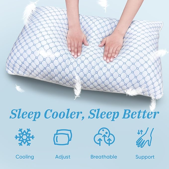 OAISZ Cooling Pillow King Size, Shredded Memory Foam Bed Pillows for Sleeping, Adjustable Pillows with Cooling Cover, Soft Yet Supportive Memory Foam Pillows for Side Back Stomach Sleepers