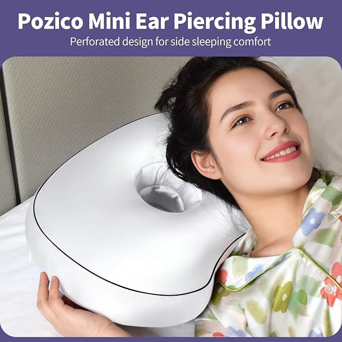 White Ear Piercing Pillow - Side Sleeper Support with 3.5" Ear Hole Relief, Hypoallergenic Orthopedic Pillow for Healing Piercings