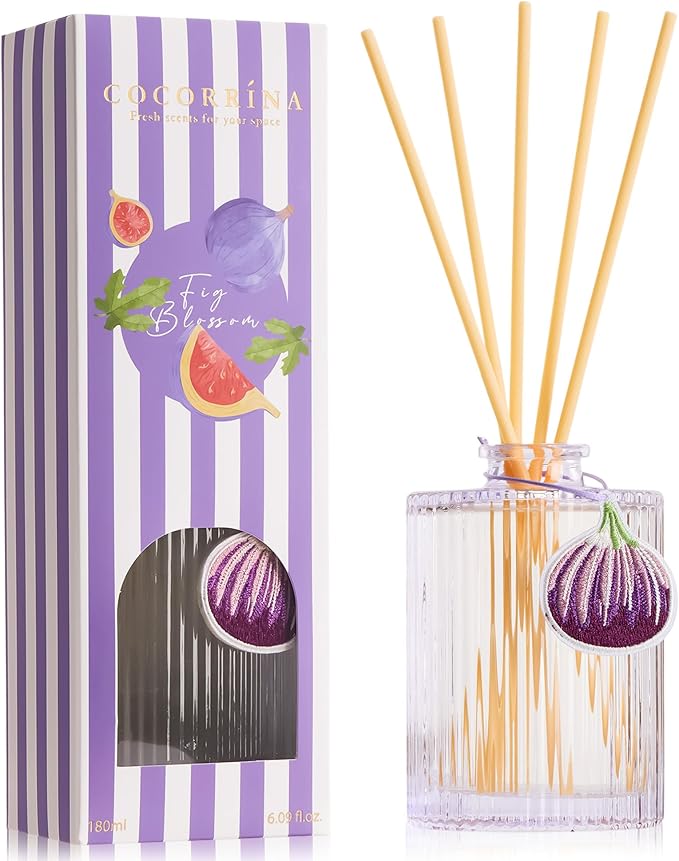 COCORRÍNA Reed Diffuser Set, 6.09 fl oz Fig Blossom Oil Diffuser with 8 Reed Sticks, Long-Lasting Home Fragrance for Bathroom Bedroom Office