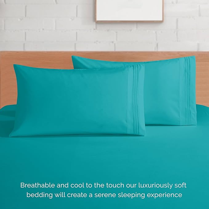 Elegant Comfort Luxury 1500 Premium Hotel Quality Microfiber 4-Piece Sheet Set - Soft, All Around Elastic 18-24 Inches Deep Fitted Sheet - Extra Deep Pocket Sheets, Full, Turquoise