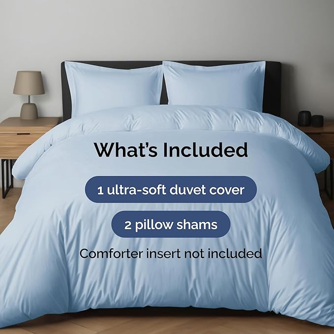 Duvet Cover Cal King Size Set - Extra Soft Cal King Duvet Cover 104" x 98" with 2 Pillow Shams - Hotel Luxury, Easy Care & Fade Free with Zipper Closures & Ties - Comfy, Cozy & Breathable (Sky Blue)