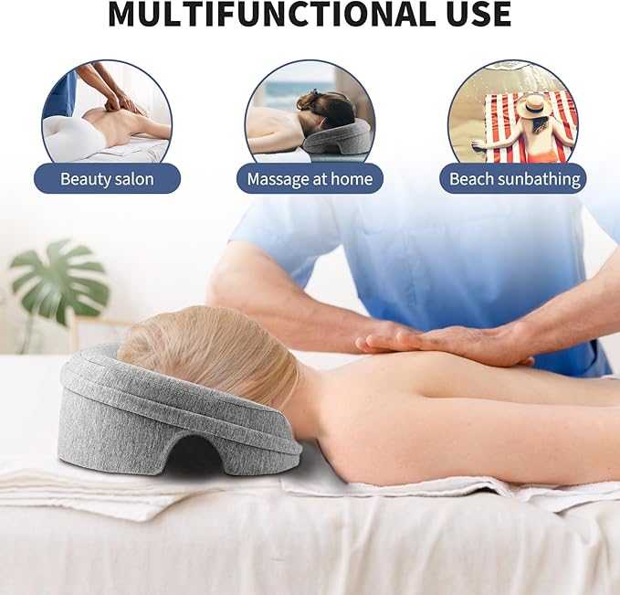 VVB Face Down Pillow for Massage Table, Massage Headrest for Bed, Stomach Pillows with Face Cradle Pad, BBL Pillows After Surgery Post Eye Surgery Recovery, Massage Pillow with Removable Cover Grey