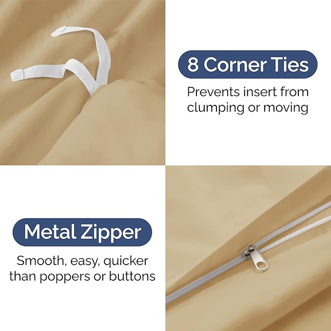 Duvet Cover Cal King Size Set - Extra Soft Cal King Duvet Cover 104" x 98" with 2 Pillow Shams - Hotel Luxury, Easy Care & Fade Free with Zipper Closures & Ties - Comfy, Cozy and Breathable (Beige)